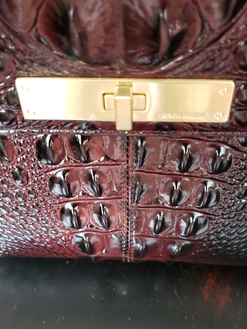 Brahmin MALIA Croc-Embossed Satchel with Gold Hardware in Rich Cocoa - Picture 5 of 9